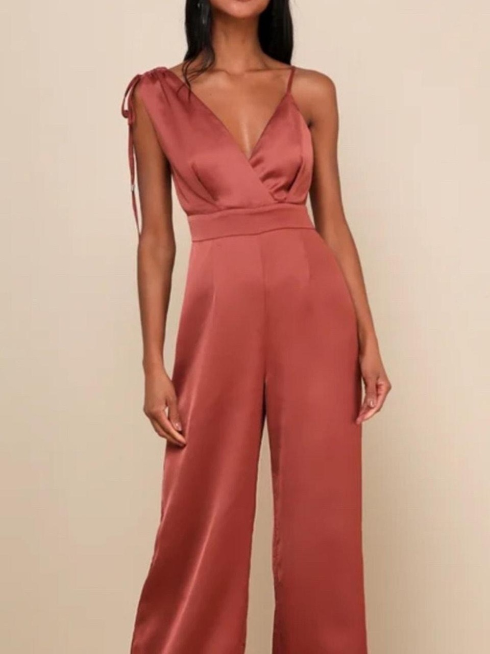 Lulus Women's Rust Red One-Shoulder Jumpsuit